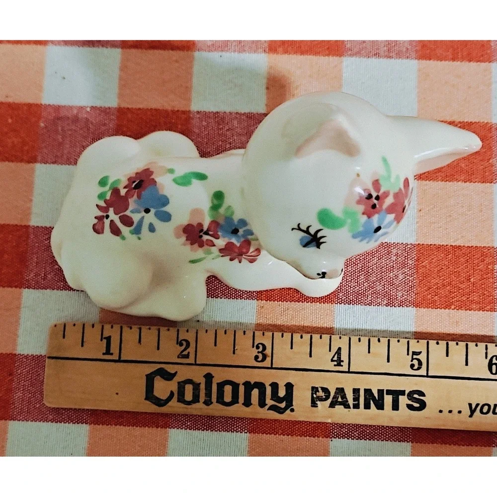 Rare 1940's DeLee Cat Floral ‎ Porcelain Figurine Pottery Hand Painted